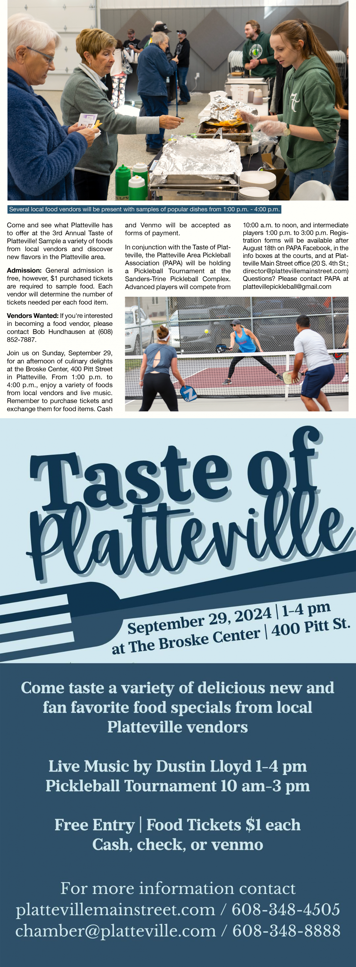 Taste of Platteville Newsletter Story and Flyer