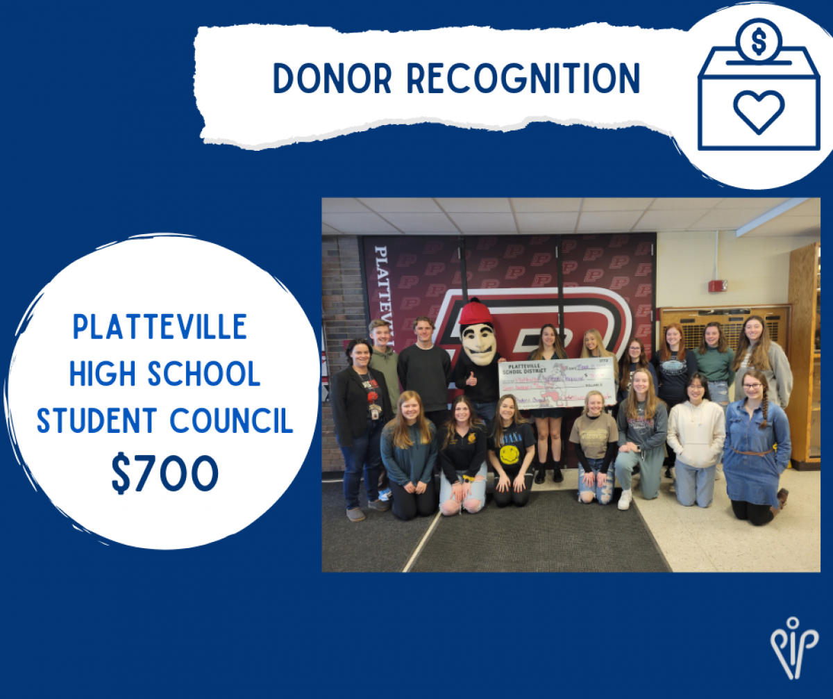 Platteville High School Student Council Donates 700 to the Platteville